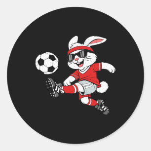 Bunny Playing Soccer Rabbit Happy Easter Sport Men Classic Round Sticker