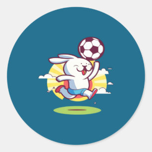 Bunny Playing Soccer Soccer Easter Classic Round Sticker