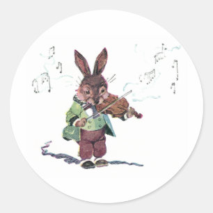 Bunny Playing the Violin Classic Round Sticker