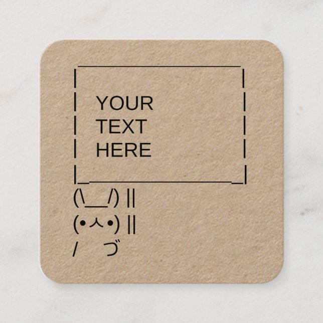 Bunny Protest Sign / Customizable ASCII Text Art Square Business Card (Front)