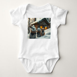 Bunny, puppy front & space neon Easter bunny back  Baby Bodysuit