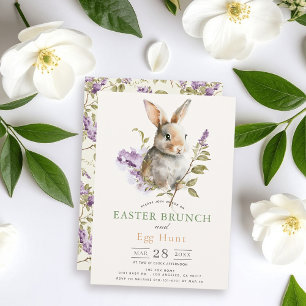 Bunny Purple Lilac Floral Easter Brunch Invitation