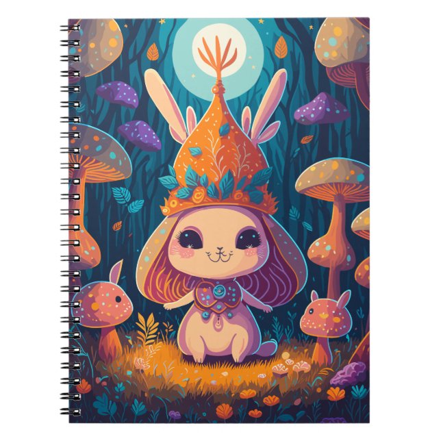 Bunny Queen Fantasy Forest Illustration Notebook (Front)