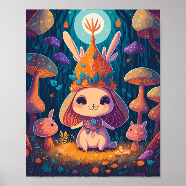 Bunny Queen Fantasy Forest Illustration Poster (Front)