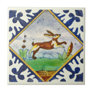 Bunny Rabbit 1650s Delft Polychrome Repro Tile