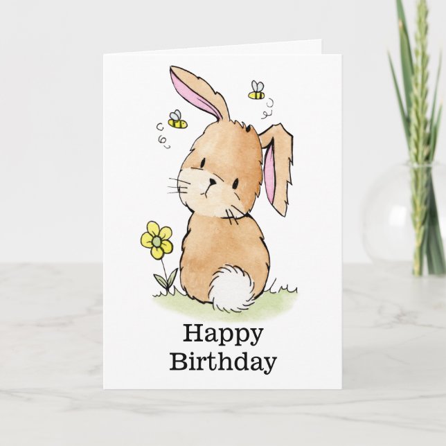 Bunny Rabbit And Bees Birthday Card (Front)