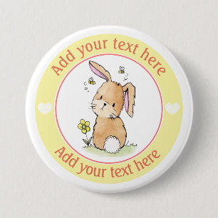 Bunny Rabbit And Bees Personalized 3 Inch Round Button