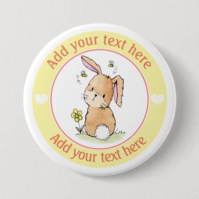 Bunny Rabbit And Bees Personalized 3 Inch Round Button (Front)
