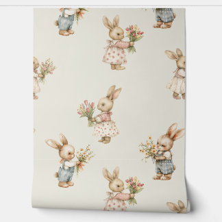 Bunny Rabbit and Flowers Wallpaper