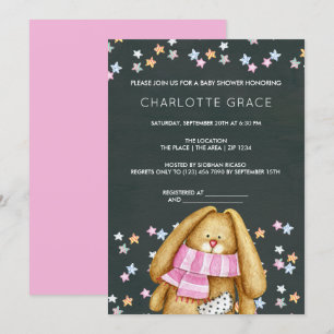 Bunny Rabbit And Stars Personalized Baby Shower Invitation