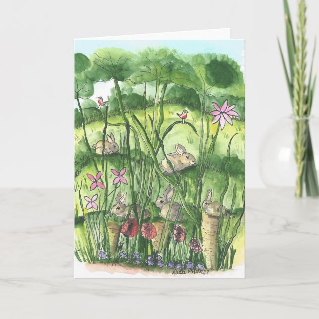 Bunny Rabbit Art Print, Note, Greeting Card (Front)
