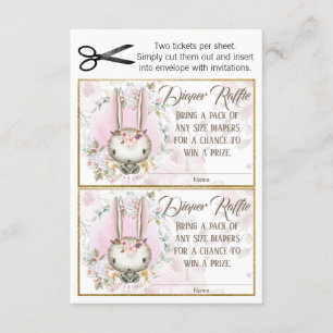 Bunny Rabbit Baby Girl Diaper Raffle Tickets Invitation