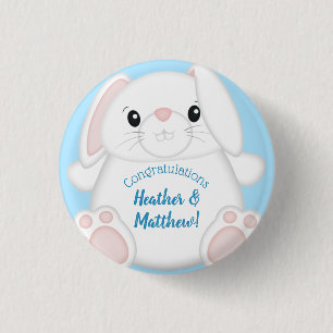 Bunny Rabbit Baby Shower Blue 1 Inch Round Button