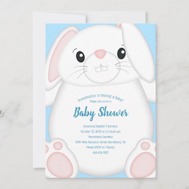 Bunny Rabbit Baby Shower Blue Invitation (Front)