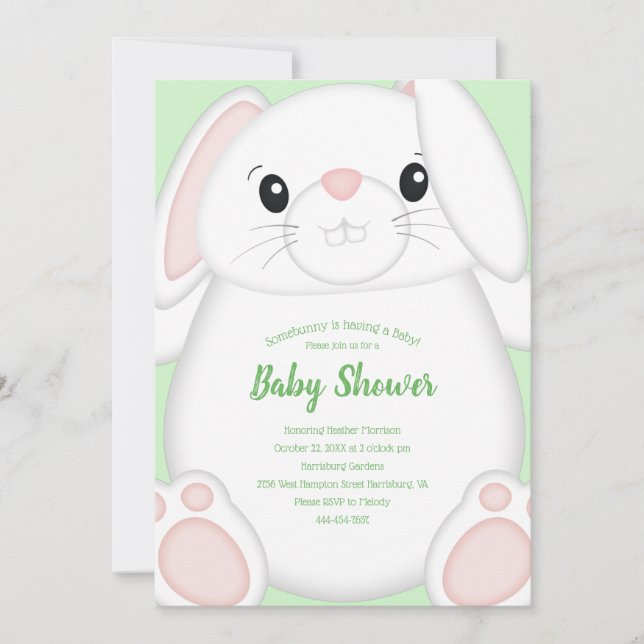 Bunny Rabbit Baby Shower Green Invitation (Front)