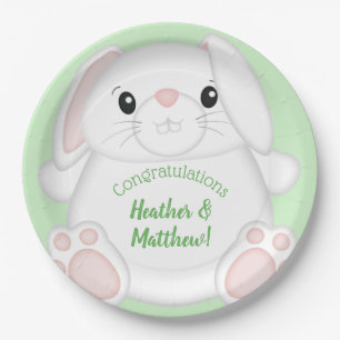Bunny Rabbit Baby Shower Green Paper Plate