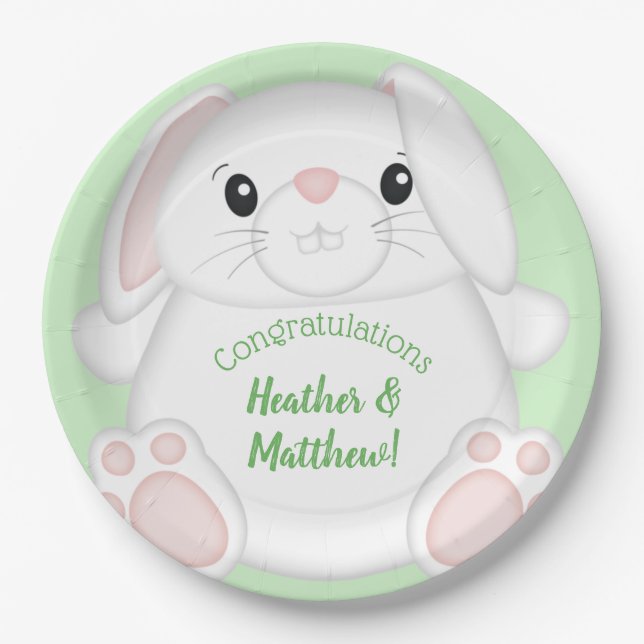 Bunny Rabbit Baby Shower Paper Plate (Front)