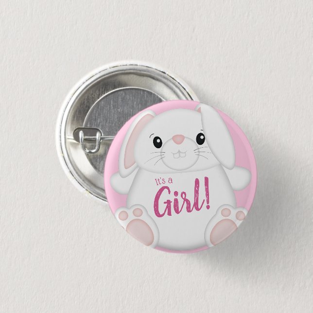 Bunny Rabbit Baby Shower Pink 1 Inch Round Button (Front & Back)