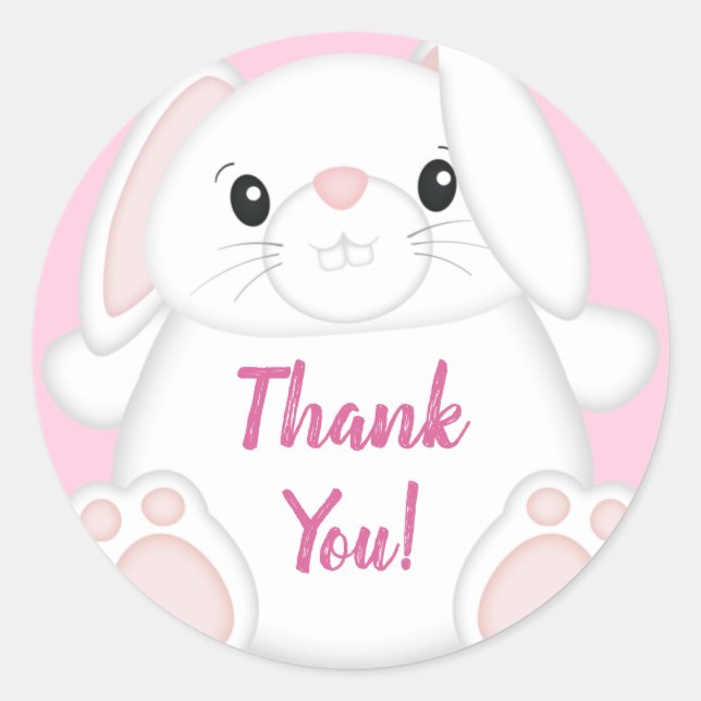 Bunny Rabbit Baby Shower Pink Classic Round Sticker (Front)