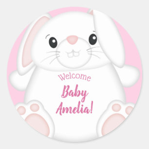 Bunny Rabbit Baby Shower Pink Classic Round Sticker