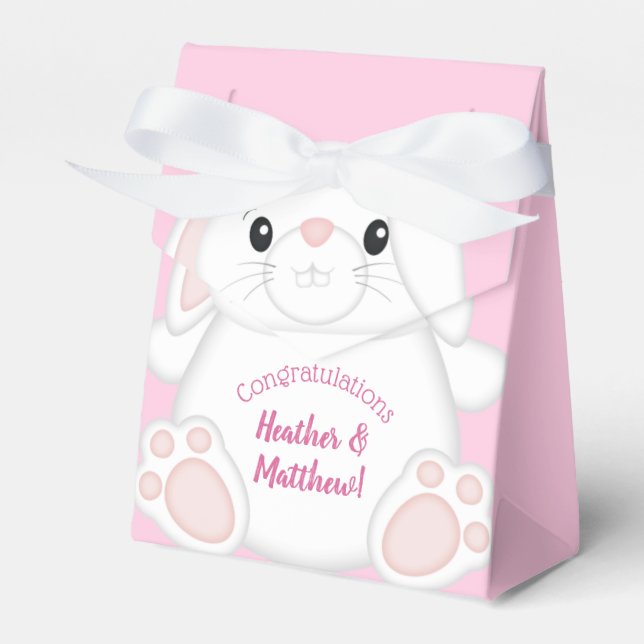 Bunny Rabbit Baby Shower Pink Favor Box (Front Side)
