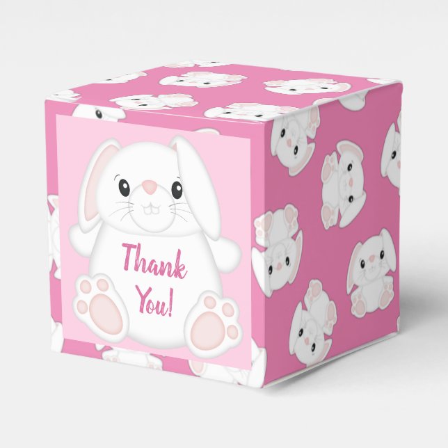 Bunny Rabbit Baby Shower Pink Favor Box (Front Side)