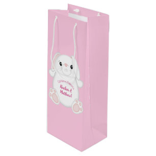 Bunny Rabbit Baby Shower Pink Wine Gift Bag