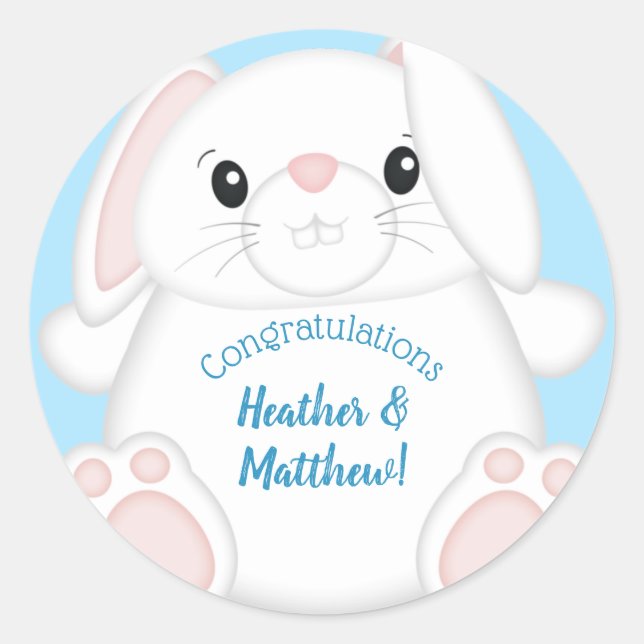Bunny Rabbit Baby Shower Woodland Classic Round Sticker (Front)