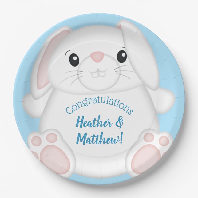 Bunny Rabbit Baby Shower Woodland Paper Plate (Front)
