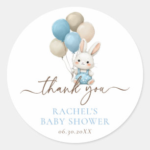 Bunny Rabbit Balloons   Blue Baby Boy Shower Classic Round Sticker