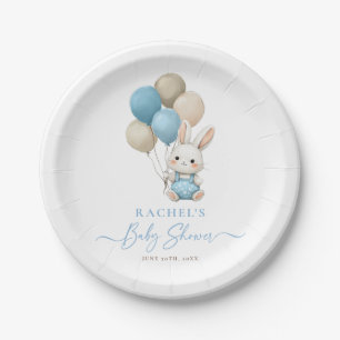Bunny Rabbit Balloons Blue Baby Boy Shower Paper Plate