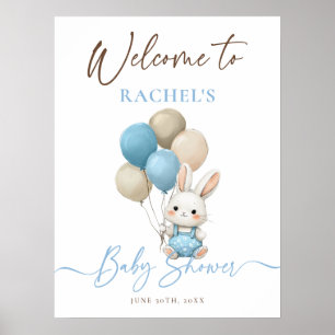 Bunny Rabbit Balloons Blue Baby Shower Welcome Poster