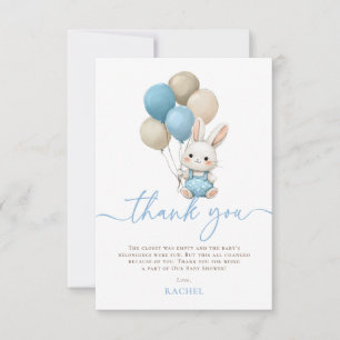 Bunny Rabbit Balloons Blue Boy Baby Shower Thank You Card
