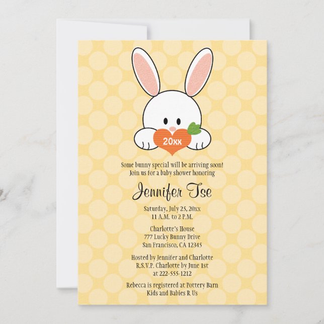 Bunny Rabbit Bébé Invitations Douche Jaune (Devant)