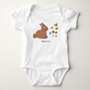 Bunny rabbit, bees and flowers Bodysuit