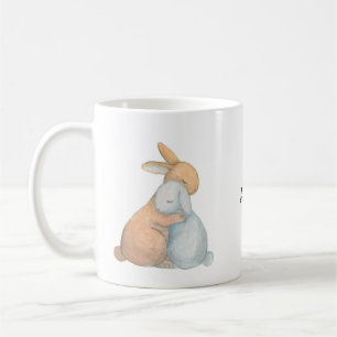Bunny Rabbit Best Friends Hugging BFF custom name Coffee Mug