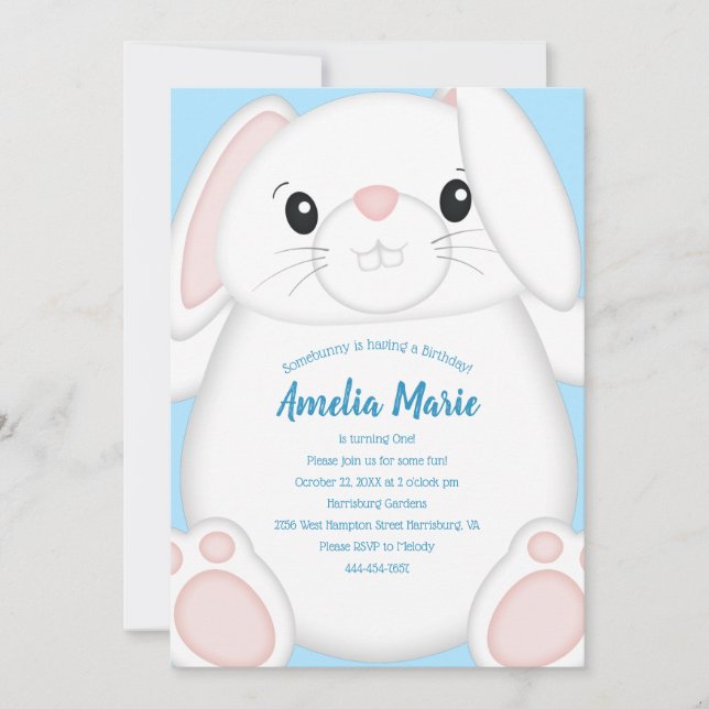 Bunny Rabbit Birthday Party Blue Invitation (Front)