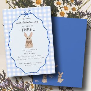 Bunny Rabbit Birthday Party Floral Blue Boy Plaid Invitation
