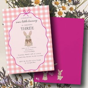 Bunny Rabbit Birthday Party Floral Pink Girl Plaid Invitation