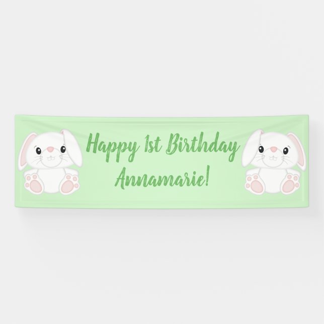 Bunny Rabbit Birthday Party Green Banner (Horizontal)