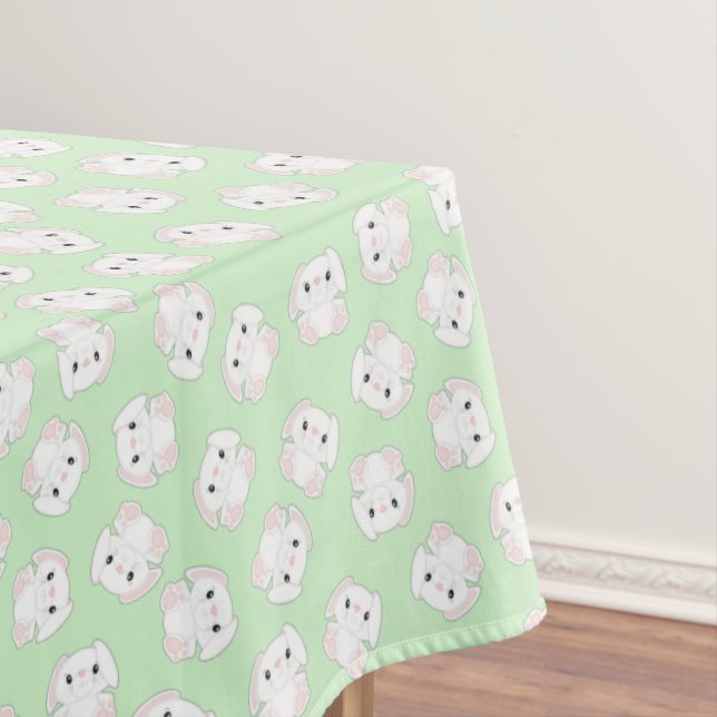 Bunny Rabbit Birthday Party Green Tablecloth (In Situ)