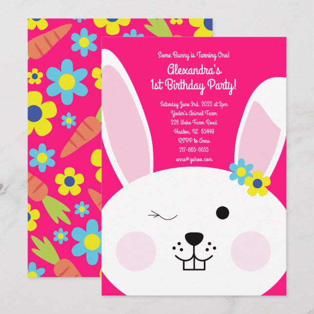 Bunny Rabbit Birthday Party Invitation (Front/Back)