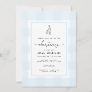 Bunny Rabbit bleu En vichy Christening Invitation
