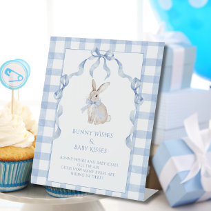 Bunny Rabbit Blue Baby Shower Guessing Jar Pedestal Sign