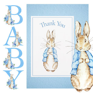 Bunny Rabbit Blue Baby Shower Thank You Card