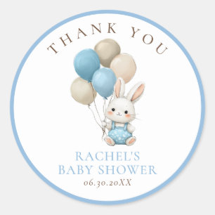 Bunny Rabbit Blue Balloons   Baby Boy Shower Classic Round Sticker
