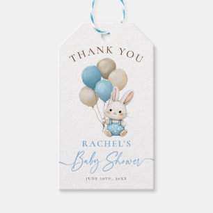 Bunny Rabbit Blue Balloons Boy Baby Shower Gift Tags