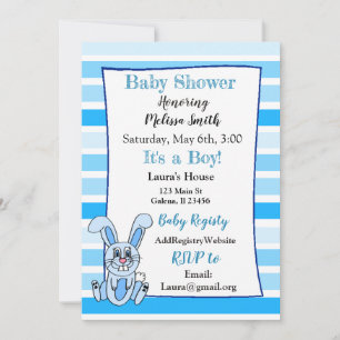 Bunny Rabbit Blue  Boy Baby Shower Invitations