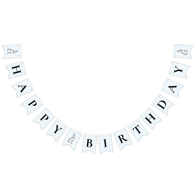 Bunny Rabbit Blue Gingham Birthday Bunting Banner (All)