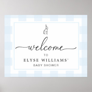 Bunny Rabbit Blue Gingham Welcome Sign